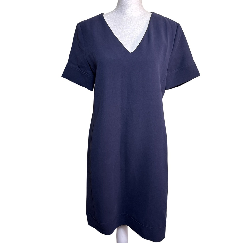 Theory Shift Dress 6 Blue V Neck Short Sleeve‎ Navy Office Business Professional